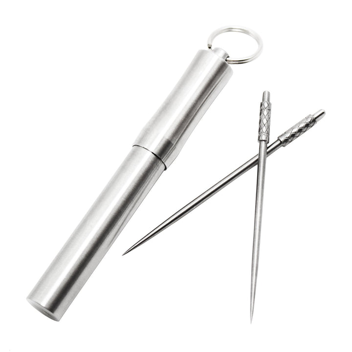 Pocket Toothpick Holder keychain - Waterproof Metal Toothpick Box Container &amp; 2 Titanium Toothpick Ultralight Travel Kits