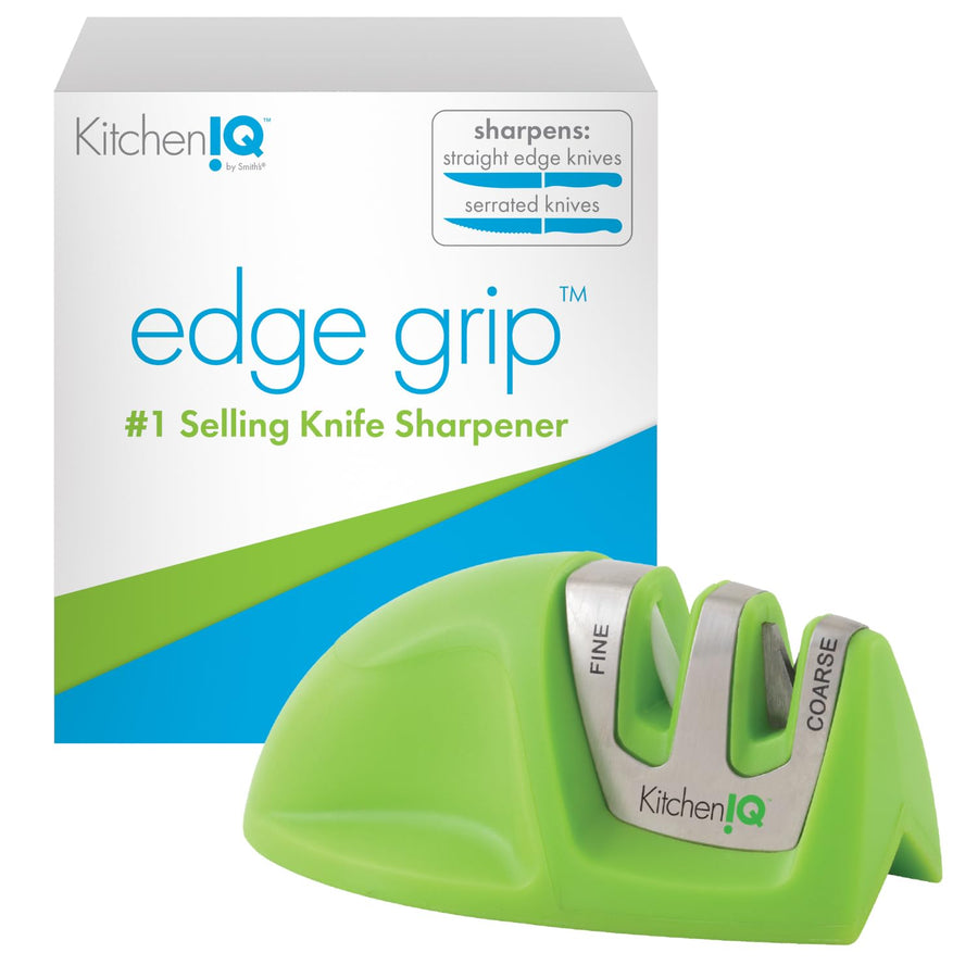 50881 - Edge Grip 2-Stage Knife Sharpener - Green - Coarse & Fine Sharpeners -Compact for Easy Storage - Stable Non-Slip Base - Soft Grip Rubber Handle - Straight & Serrated Knives