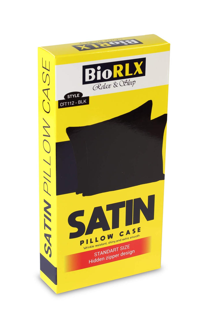 Satin Pillow Case for Hair &amp; Facial Skin to Prevent Wrinkles Hidden Zipper 1 Piece Black