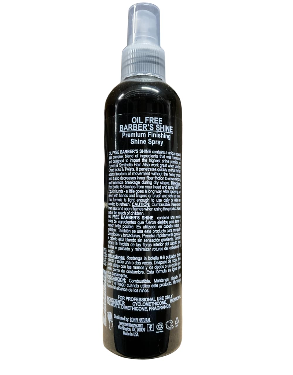 Oil Free Barber&#39;s Shine Spray for Men w/ UV Protector &amp; VItamin E 8 oz