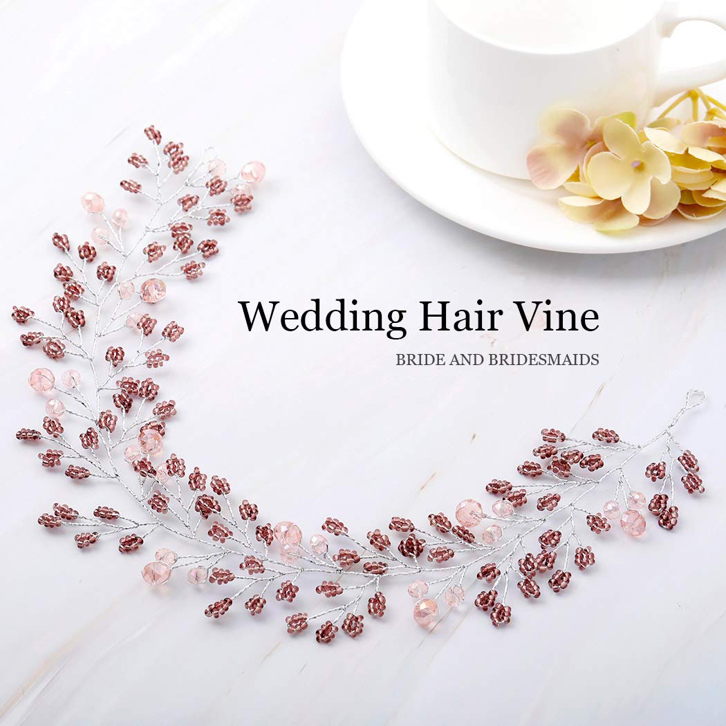 Bride Wedding Hair Vine Accessory Hair Piece Beaded Bridal Headpiece for Women and Girls (Purple)