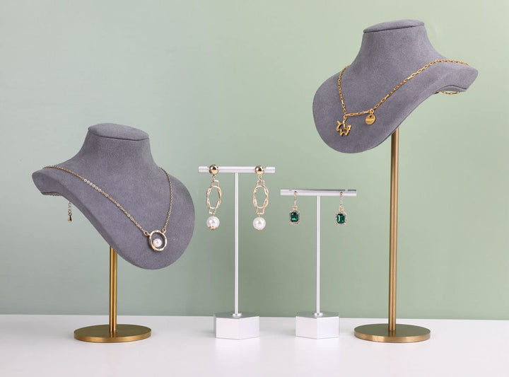 Velvet jewelry stand necklace holder, Grey jewelry hangers for necklaces, Metal jewelry bust display standsGrey-Height 6.5 inch