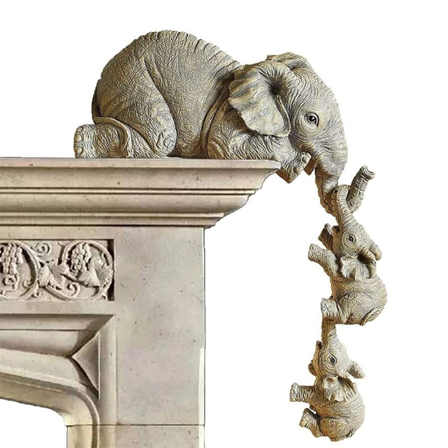 3 Set Elephant Shelf Sitter, Mother Elephant Hanging 2 Baby Elephants on The Edge, Hand-Painted Resin Collectable Figurines for Home Decor Gift