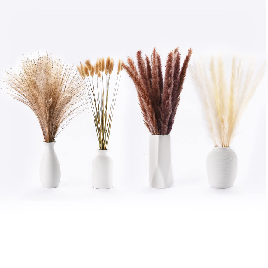 Natural Dried Pampas Grass Décor | 80Pcs Pampas Grass Vase Filler | 15 Pcs White and Brown Each | 20Pcs Bunny Tails | 30 Pcs Natural Reed Grass | Natural Home Décor Pompas Grass for Boho Vase(18 Inch)