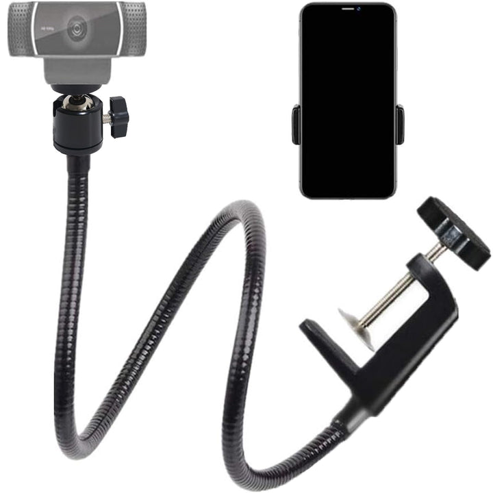 28inch Desk Gooseneck Webcam Stand with Universal Phone Clip Holder Compatible with Logitech Brio 4K C922X C922 C920 C615 C930 C930e DSLR Cameras Andorid Smart Phones