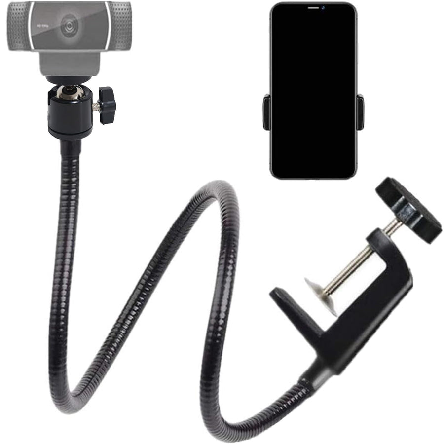 28inch Desk Gooseneck Webcam Stand with Universal Phone Clip Holder Compatible with Logitech Brio 4K C922X C922 C920 C615 C930 C930e DSLR Cameras Andorid Smart Phones
