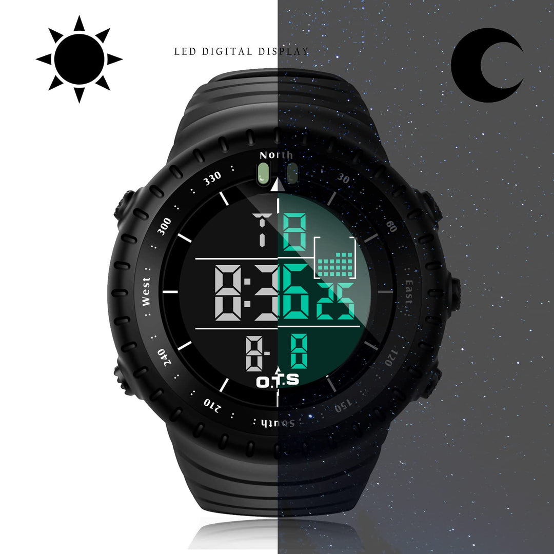 Men&#39;s Digital Sports Watch Waterproof Tactical Watch with LED Backlight Watch for Men (Black)