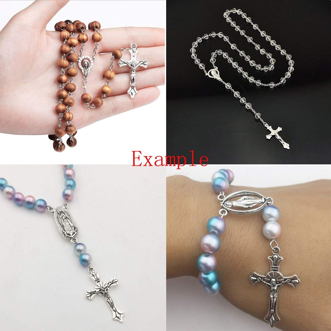 100g (60pcs) Antique Silver Cross Jesus Maria Our Lady Miraculous Centerpiece Crucifix Medal Charms Pendants for Crafting, Jewelry Findings Making Accessory For DIY Rosary Necklace Bracelet (M154)