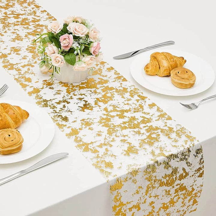 Gold Table Runner 2 Pieces, Sequin Glitter Foil Metallic Mesh Gold Table Runners Roll 11x108 Inch, Gold Table Decorations for Wedding, Event Party, Birthday Party