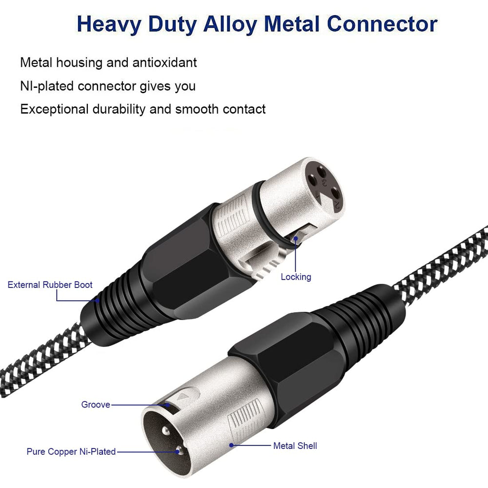 XLR Cable 6 FT, 3 Pin Nylong Braided Balanced XLR Male to XLR Female Microphone DMX Patch Cords (Pure Copper Conductors)