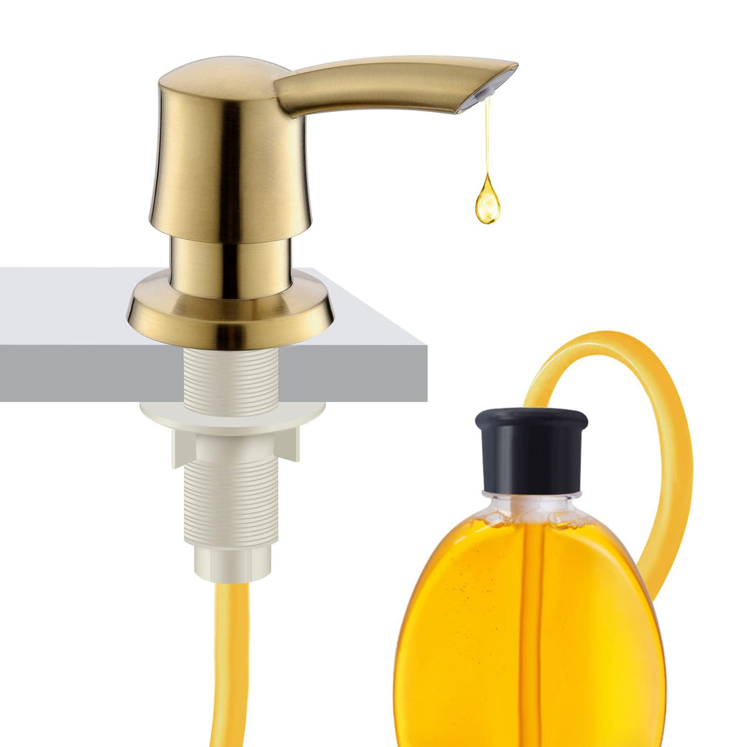 Gold Soap Dispenser for Kitchen Sink Brushed Gold Soap Dispenser Counter Soap Dispenser Gold Built in Soap Dispenser with 40 Inches Tube Sink Soap Dispenser Extension Tube Kit