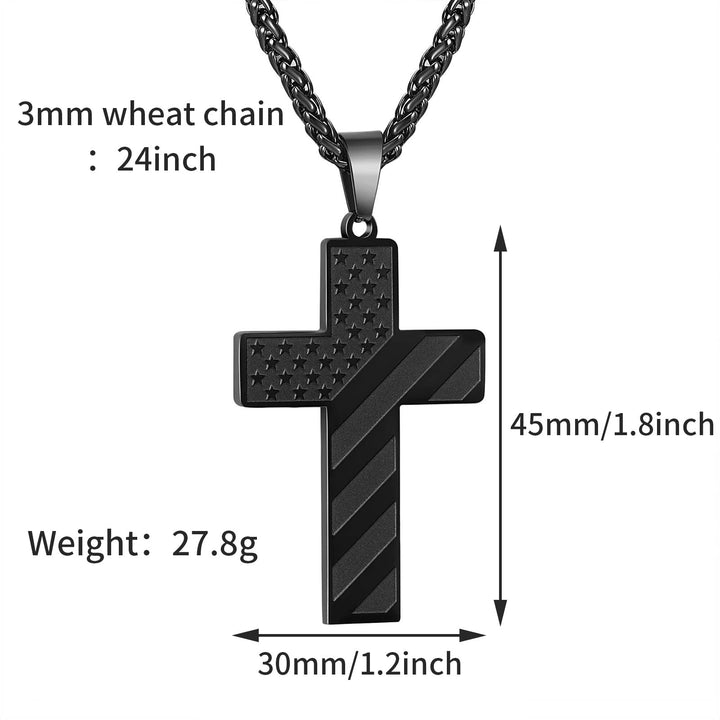 Black Cross Necklace Pendant for Men Boys American Flag Chain First Communion Confirmation Baptism Christian Gifts Teen Teenage Boys (Joshua 1:9)