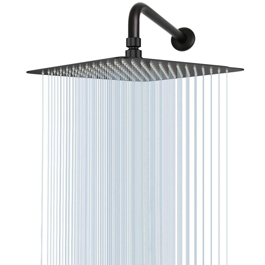 Rain Shower Head With Extension Arm, Square Shower Heads, Large Stainless Steel Rainfall Showerhead-Waterfall Full Body Coverage (12 Inch Shower Head With 15 Inch Shower Arm, Matte Black)