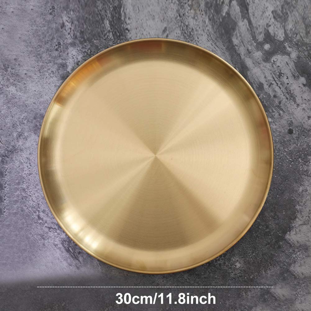 Round Brass Tray,Retro Plate Table Decor Easy Clean Sta