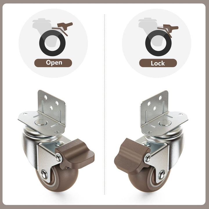 1 Inches Swivel Plate Casters with Brake, TPE Caster 4 Pcs, L- Shaped Caster Wheels for Baby Bed, Trolley, Kitchen Cabinet, Furniture, Table, Rotate 360 Degrees, Loading Capacity 115 Lbs