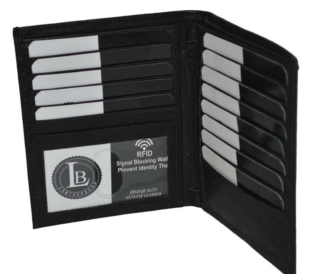 Leatherboss Genuine Leather RFID blocking Hipster Tall Credit Card Holder Wallet for men, Black