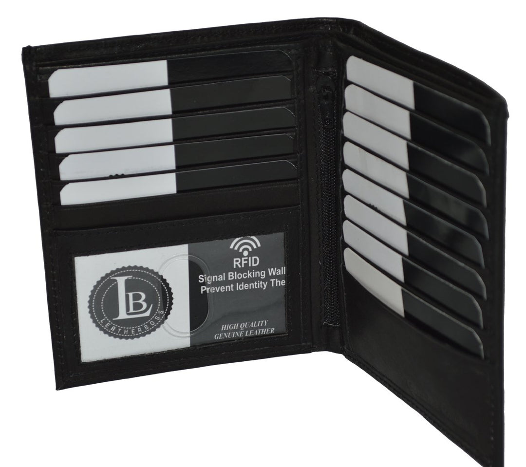 Leatherboss Genuine Leather RFID blocking Hipster Tall Credit Card Holder Wallet for men, Black
