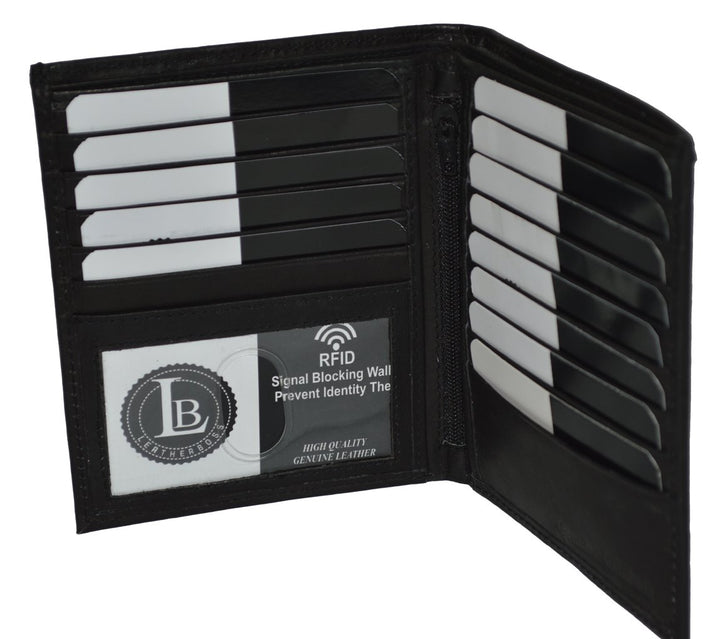 Leatherboss Genuine Leather RFID blocking Hipster Tall Credit Card Holder Wallet for men, Black