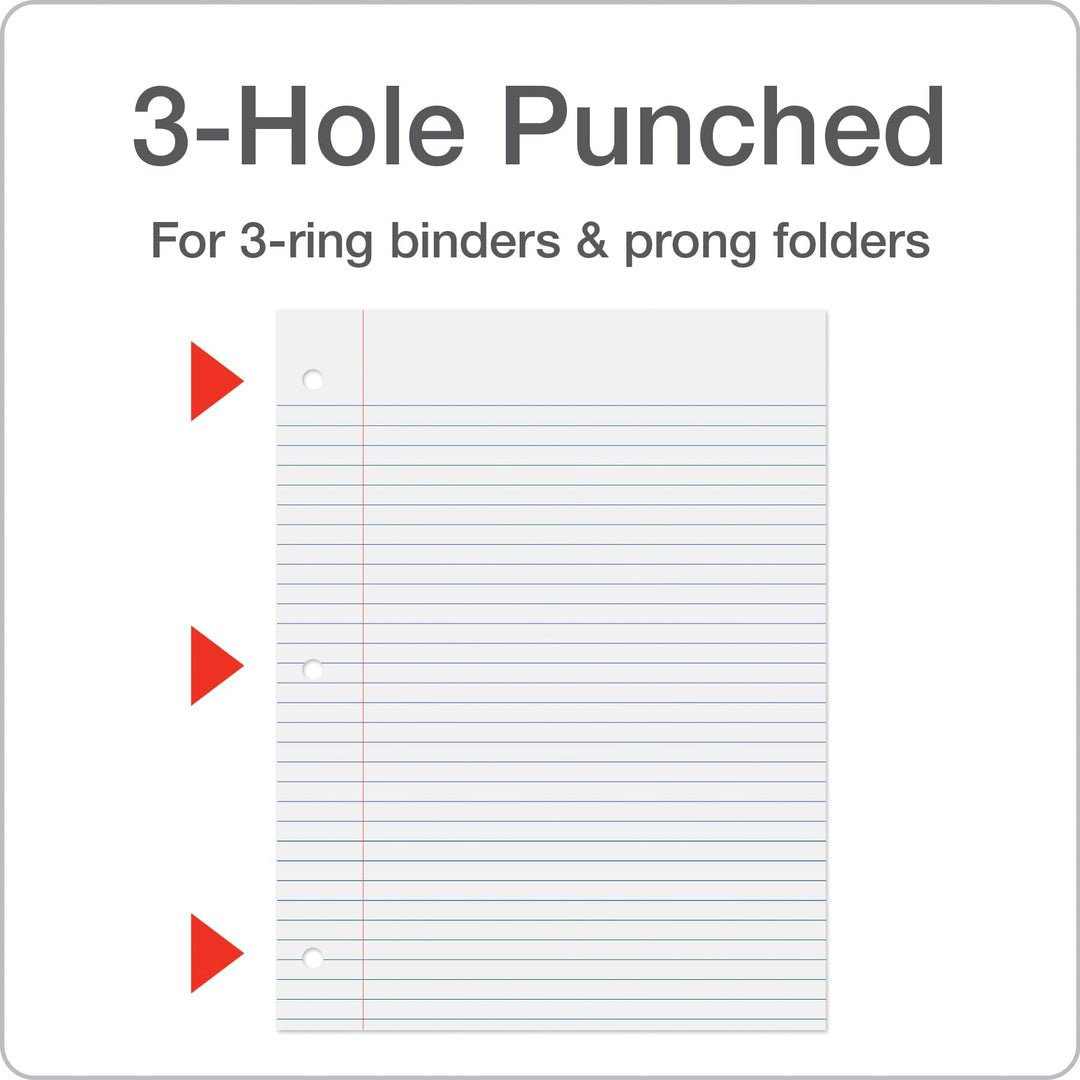 Filler Paper, 8-1/2 x 11, College Rule, 3-Hole Punched, Loose-Leaf Paper for 3-Ring Binders, 500 Sheets Per Pack (62349),White