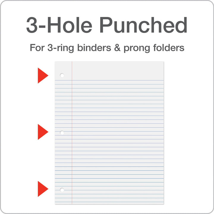 Filler Paper, 8-1/2 x 11, College Rule, 3-Hole Punched, Loose-Leaf Paper for 3-Ring Binders, 500 Sheets Per Pack (62349),White
