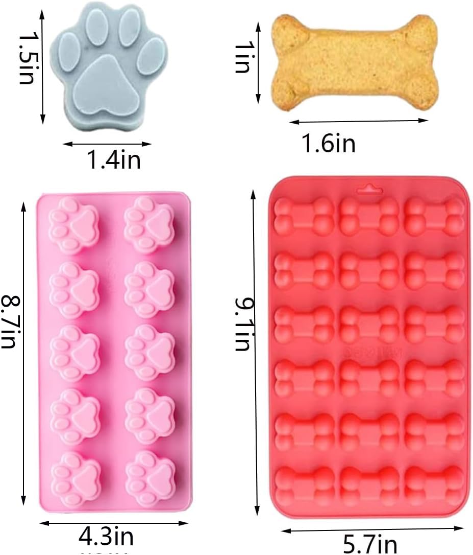 Silicone Molds, Cute Paw and Bone Dog Treat Molds Non-stick Natural Food Grade Silicone Molds for Baking/Candy/chocolate/Cookie/Jello/Gummy(3 Pcs)