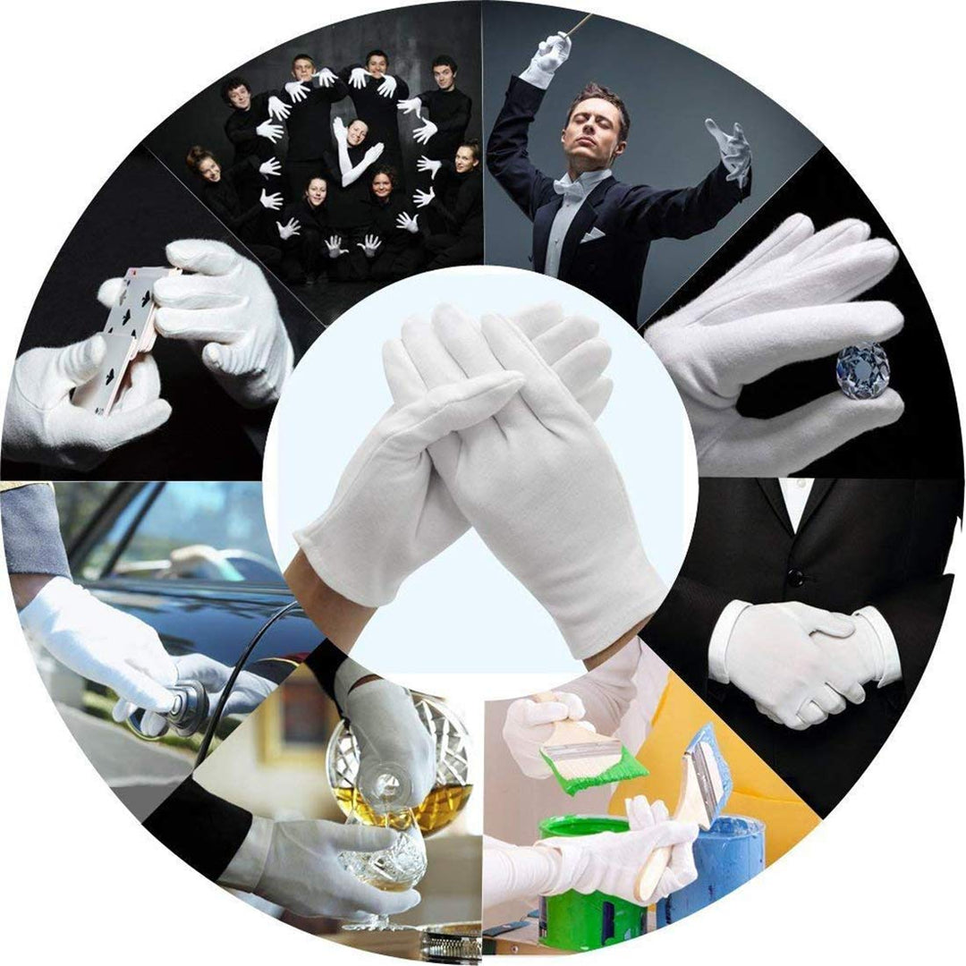 6 Pairs White Gloves - 9 inch White Cotton Gloves for Marching Band Parade,Coin Jewelry Silver Inspection,Cosmetic Moisturizing Hand Spa,Eczema Treatment,Formal Tuxedo Honor Guard Parade Dress Gloves