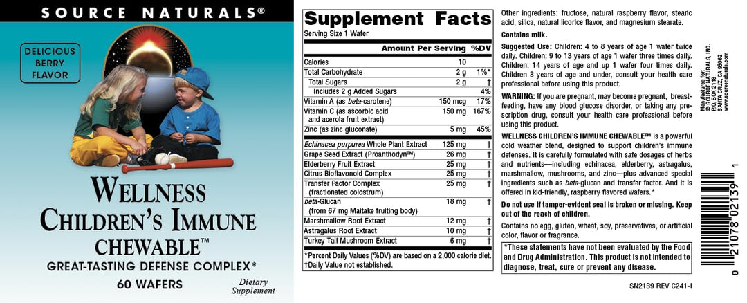 Wellness Children&#39;s Immune Chewable, Great-Tasting Defense Complex, Berry Flavored* - 60 Wafers