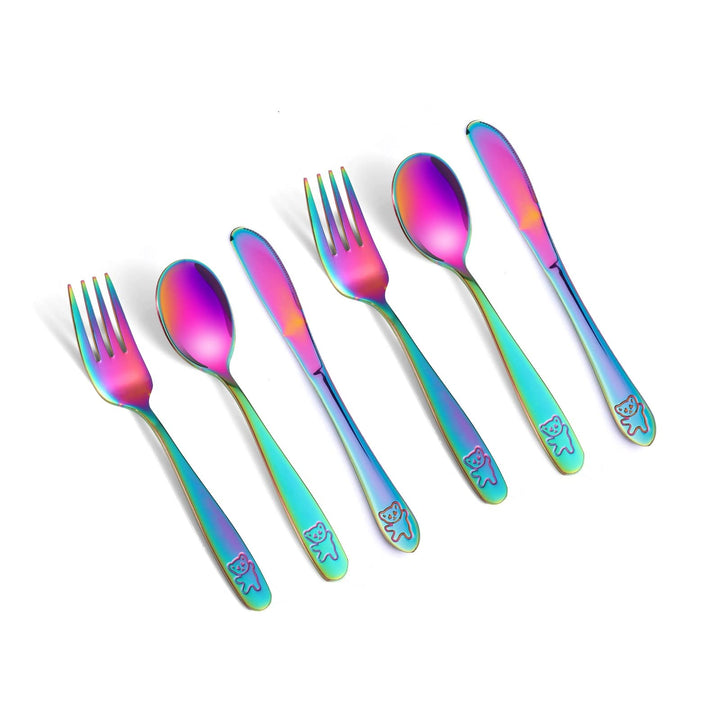 Pimoys 6 Pieces Rainbow Kids Silverware Stainless Steel