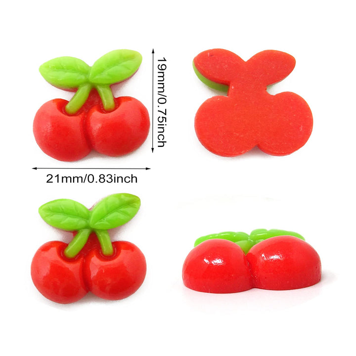 30PCS Red Cherry Flatback Resin Charms Cartoon Small Cherry Slime Charms Appealing Fruit Resin Embellishments Cute Sweet Fruit Food Resin Cabochons Decoration Accessories