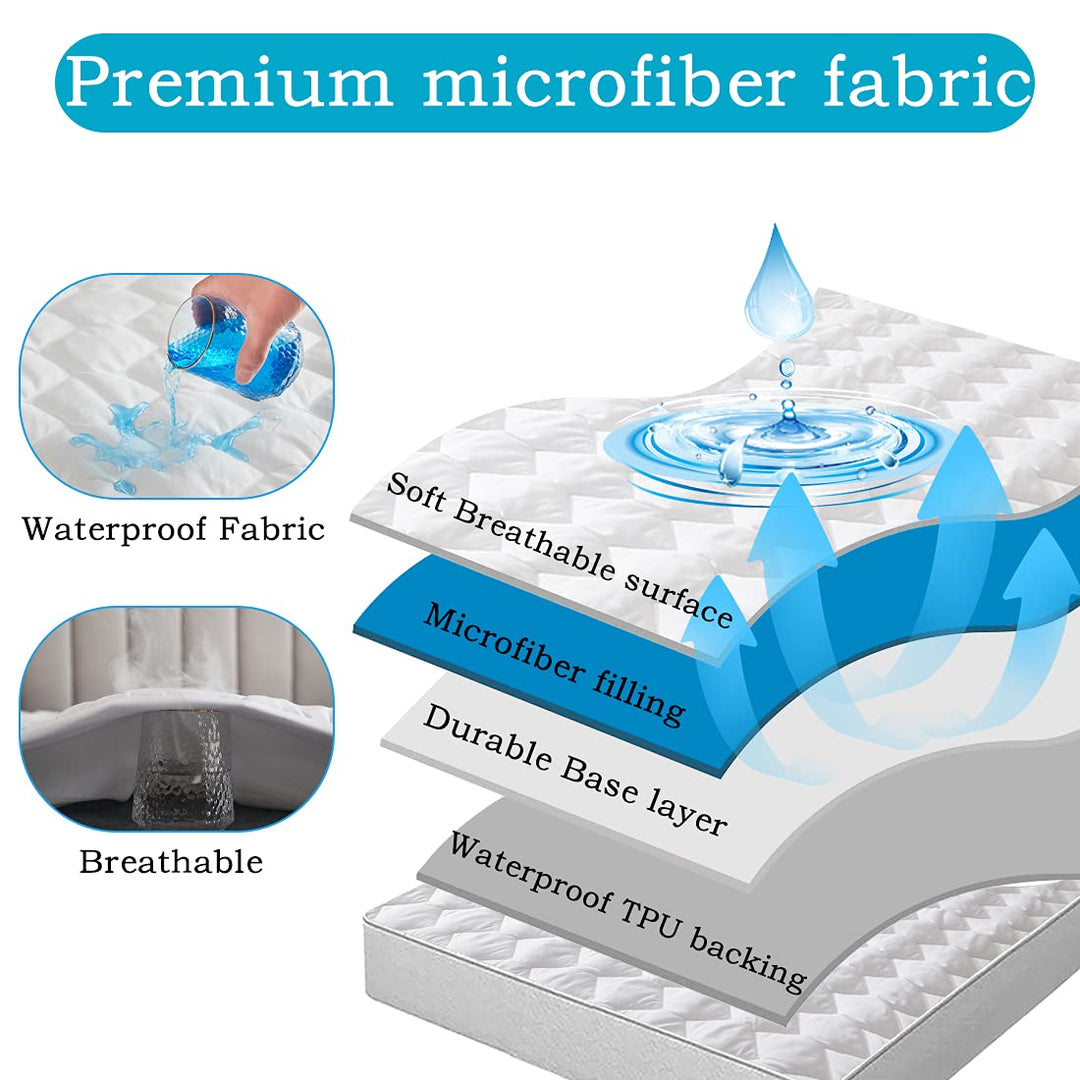 Waterproof Mattress Pad, Full Size Quilted Fitted Mattress Pad, 100% Waterproof Breathable Soft Mattress Protector Stretches up to 8-18 inches, Cooling Mattress Topper for Full Size Bed