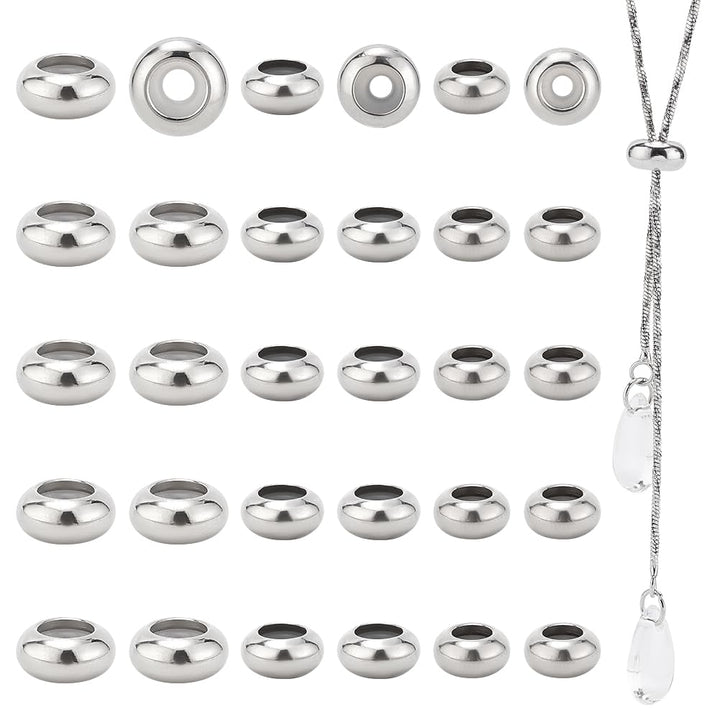 304 Stainless Steel Slider Beads 30pcs Stopper Beads 7mm 8mm 10mm Adjustable Beads Slider Metal Loose Beads with Rubber Inside for Bracelets Necklaces Chain Jewelry Making Hole: 1~3mm