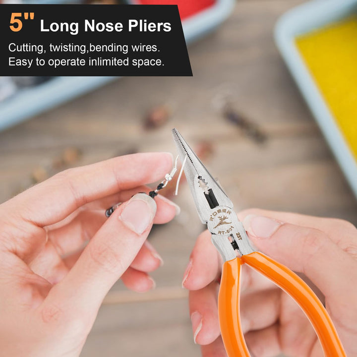 Needle Nose Pliers 5 Inch Precision Long Nose Pliers Small Jewelry Pliers Craftsman Tools for Bending Wire, Handcraft, PCB Board, Working in Tight Areas