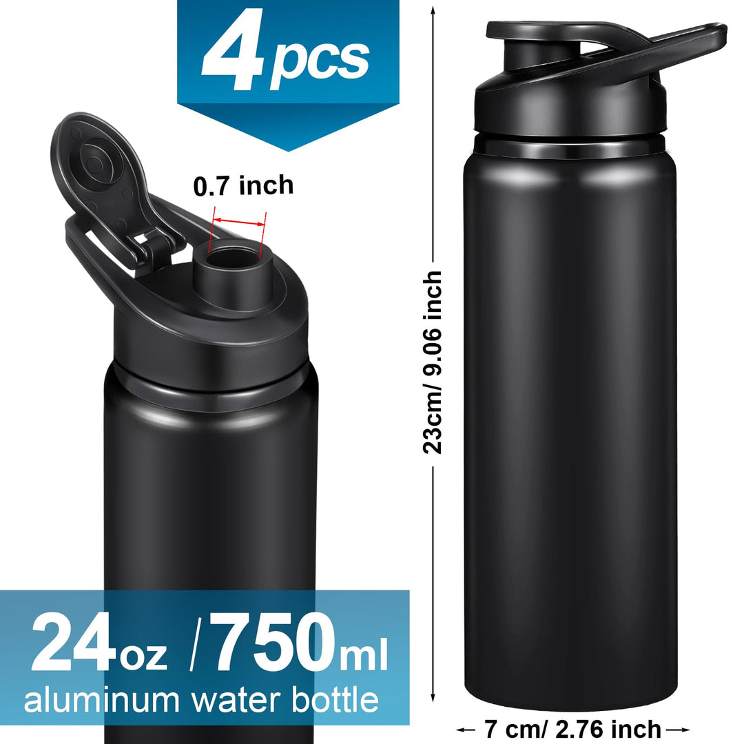 10 Pcs Aluminum Water Bottle 24oz Aluminum Reusable Bottles Lightweight Snap Lid Sports Water Bottle Multipack Easy Carry Leak Proof Travel Bottle for Gym Camping Hiking Outdoor Fishing (Black)