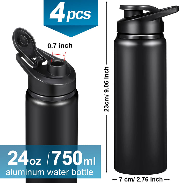 10 Pcs Aluminum Water Bottle 24oz Aluminum Reusable Bottles Lightweight Snap Lid Sports Water Bottle Multipack Easy Carry Leak Proof Travel Bottle for Gym Camping Hiking Outdoor Fishing (Black)