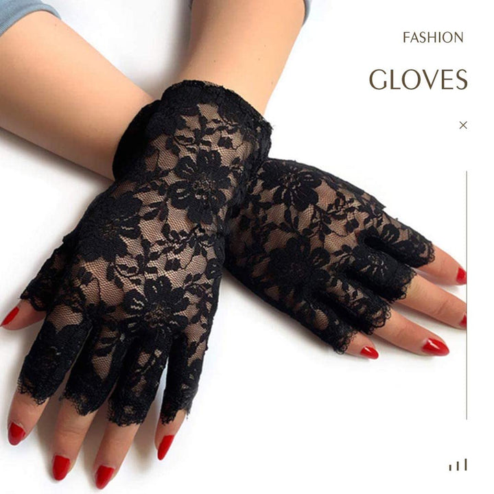 Yikisdy Wedding Lace Gloves Black Glove Short Fingerles