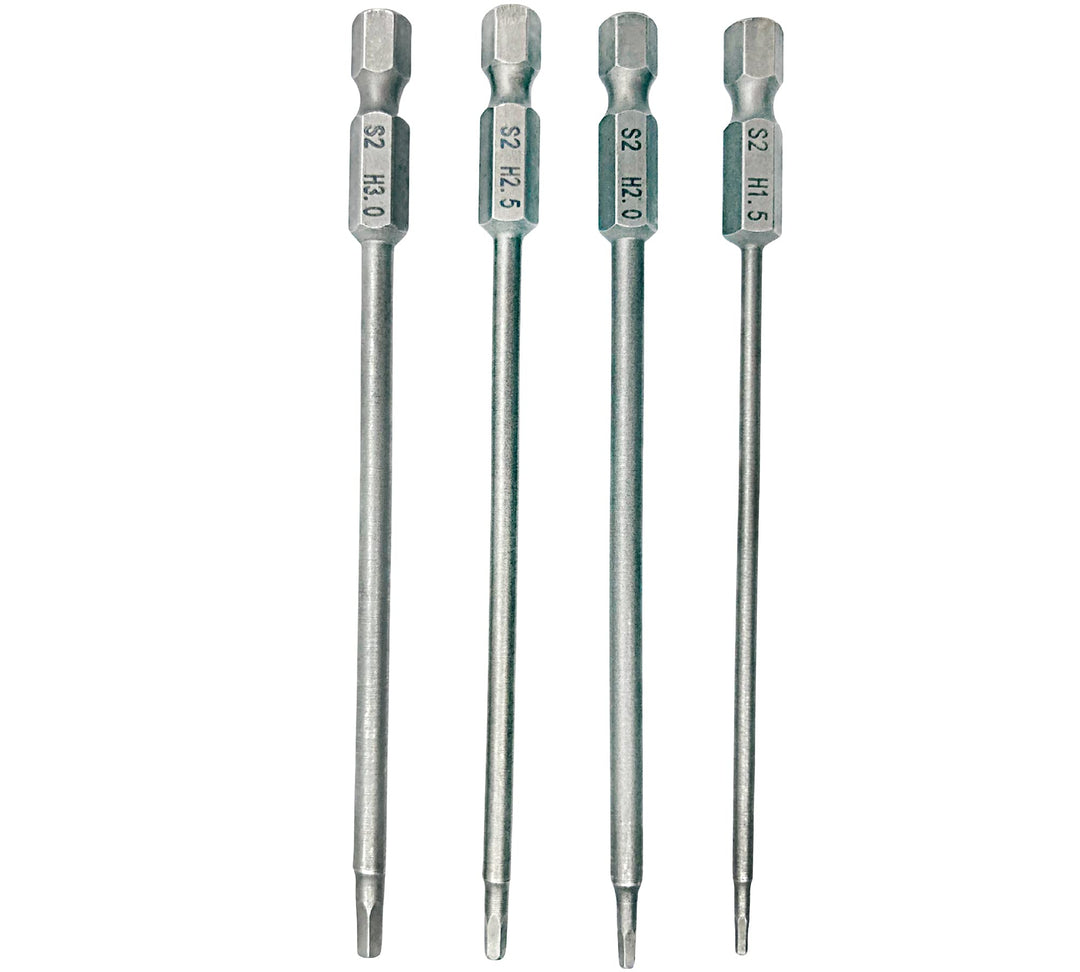 RC Hex Bit Set 1.5, 2.0, 2.5 &amp; 3.0mm Hex Head Allen Wrench Drill Bit S2 Steel 1/4 Hex Shank 4.3 Long for Screwdrivers Bit Electric Screwgun/Power Drill RC Repair Working Tools
