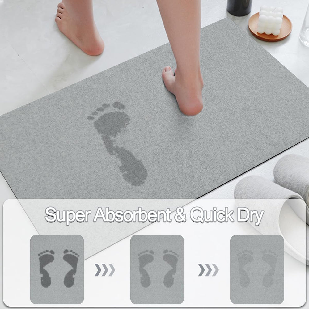 Thin Diatomaceous Earth Bath Mat,Non Slip Quick Dry Bath Mats for Bathroom,Super Absorbent Stone Bath Mat-Washable Shower Mat Bathroom Floor Mat (Light Grey,16x24)