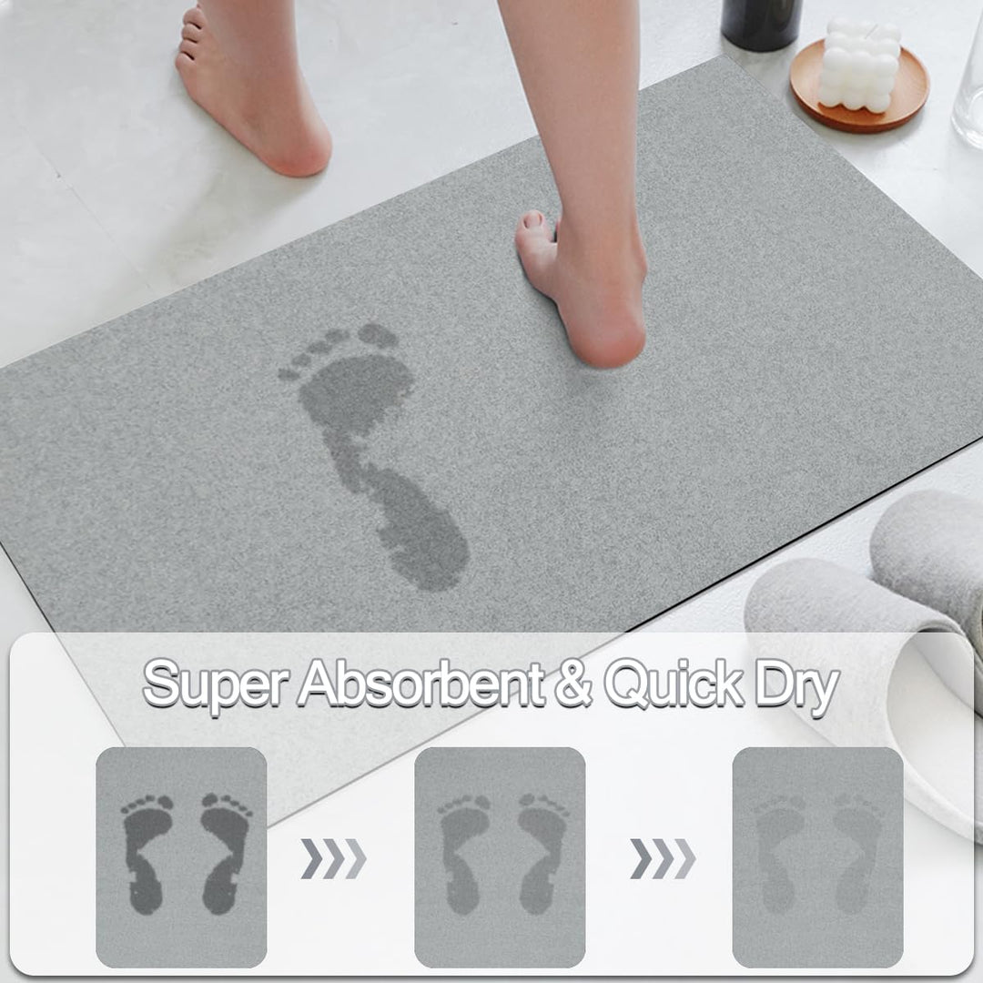 Thin Diatomaceous Earth Bath Mat,Non Slip Quick Dry Bath Mats for Bathroom,Super Absorbent Stone Bath Mat-Washable Shower Mat Bathroom Floor Mat (Light Grey,16x24)