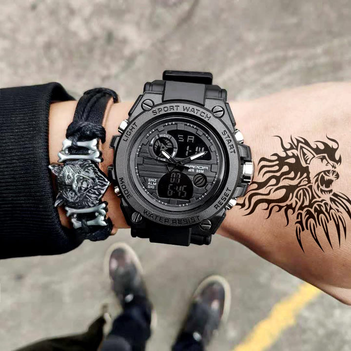 Men&#39;s Watches Sports Outdoor Waterproof Military Watch Date Multi Function Tactics LED Alarm Stopwatch (26_Black)