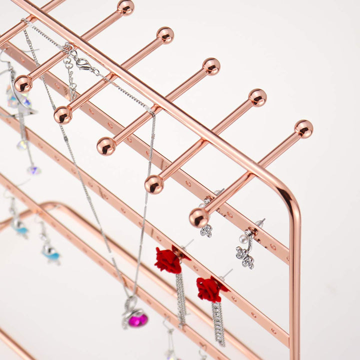 Jewelry Stand, 4-Tier Metal Earrings Organizer, Beautiful Rose Gold Necklaces Holder &amp; Bracelets Display, Jewelry Organizer