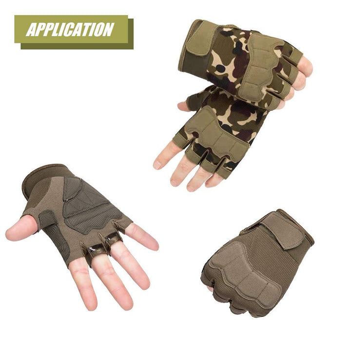 Fingerless Gloves, Knuckle Protective Breathable Lightweight Outdoor Gloves for Shooting, Hunting, Motorcycling, Climbing (S, Green)