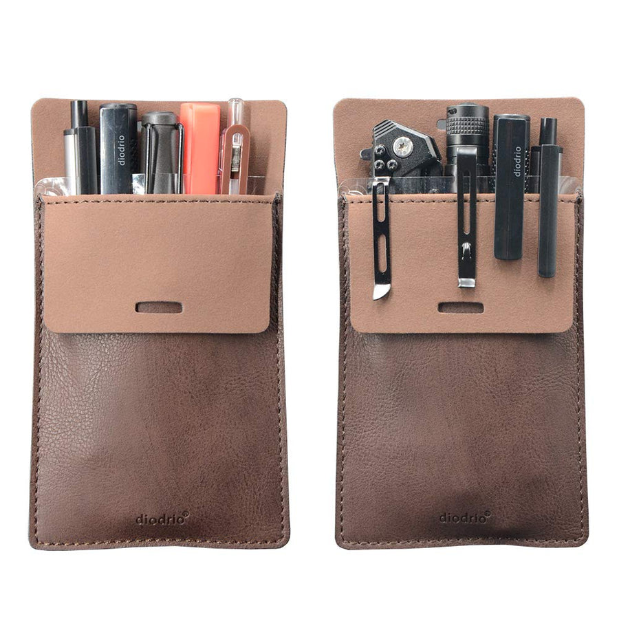 Pocket Protector, Leather Pen Pouch Holder Organizer, for Shirts Lab Coats, Hold 5 Pens, Designed to Keep Pens Inside When Bend Down. No Breaking of Pen Clip. Thick PU Leather, 2 Per Pack.