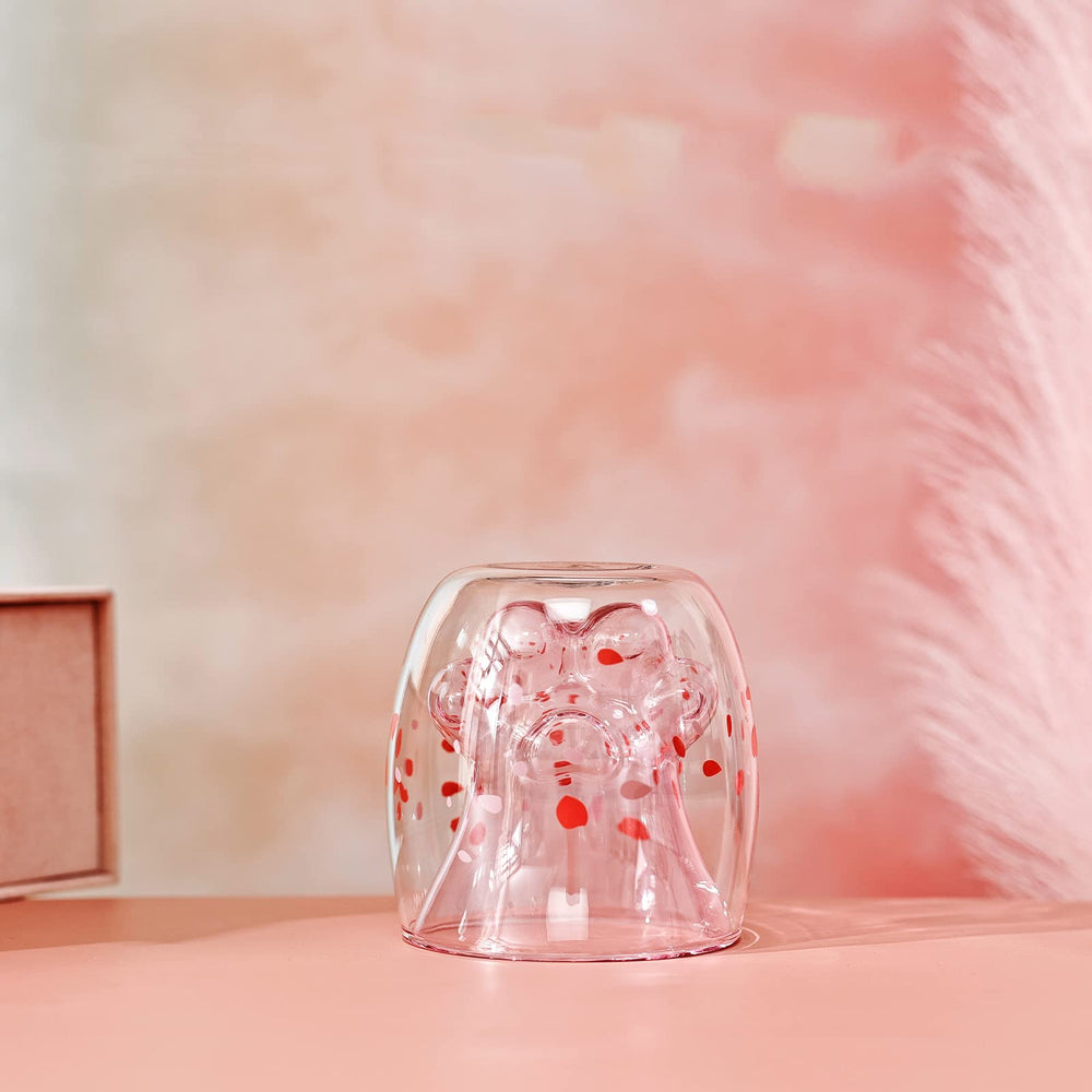 Cute Cat Claw Cup Pink Cherry Printing Paw Mug Cat Foot Claw Print Mug Double Wall Insulated Glasses Espresso Cup Mug Glass Cup Coffee Cups Milk Mug Tea Whiskey Cup Cat Paw-Shaped mug