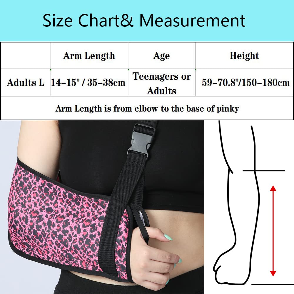 Ledhlth Leopard Women Arm Sling for Shoulder Elbow Wrist Injury Teenagers Adults Shlouder Brace Support Immobilizer for Broken Arm (Red Leopard print, Adults L)