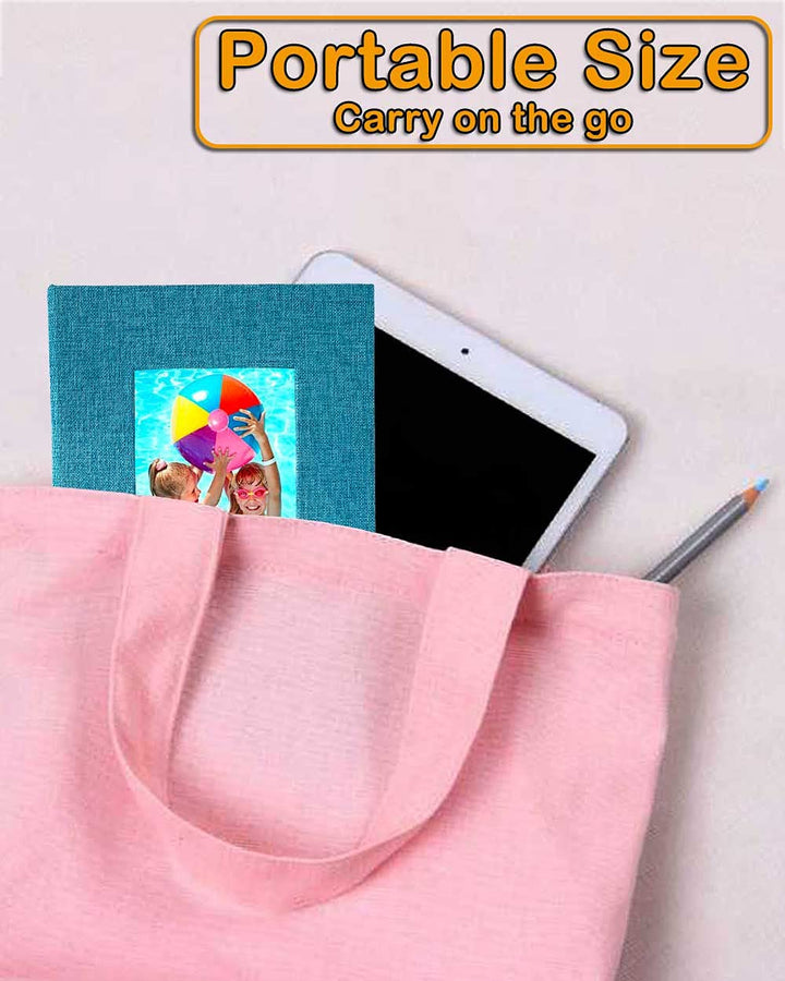 Small Photo Album 4x6 – Clear Pages, Linen Cover with Front Window, Pack of 2, Each Small Album Holds 52 Photos, Small Brag Book Photo Album for 4x6 Photos, Blue Fabric