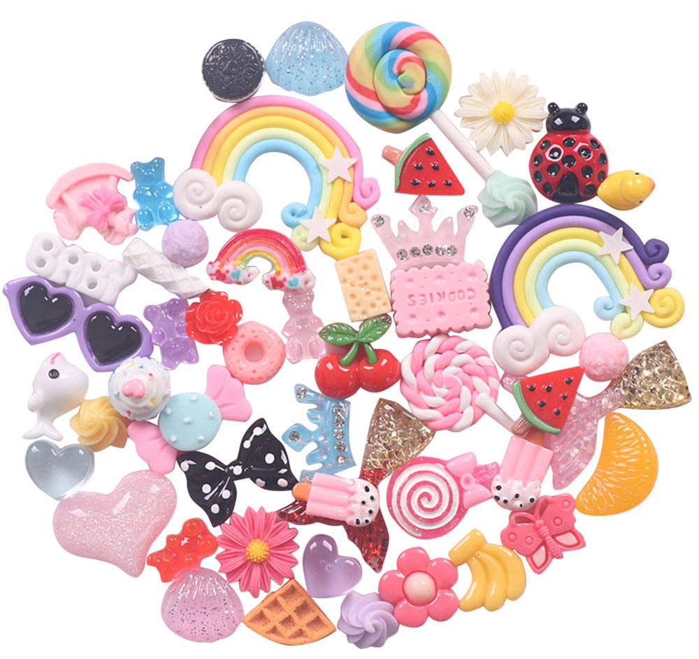 50Pieces Mix Flat Backs Resin Embellishments Scrapbooking Supplies DIY Crafts Applique Flatback Embellishments Art Decorations Slime Charms