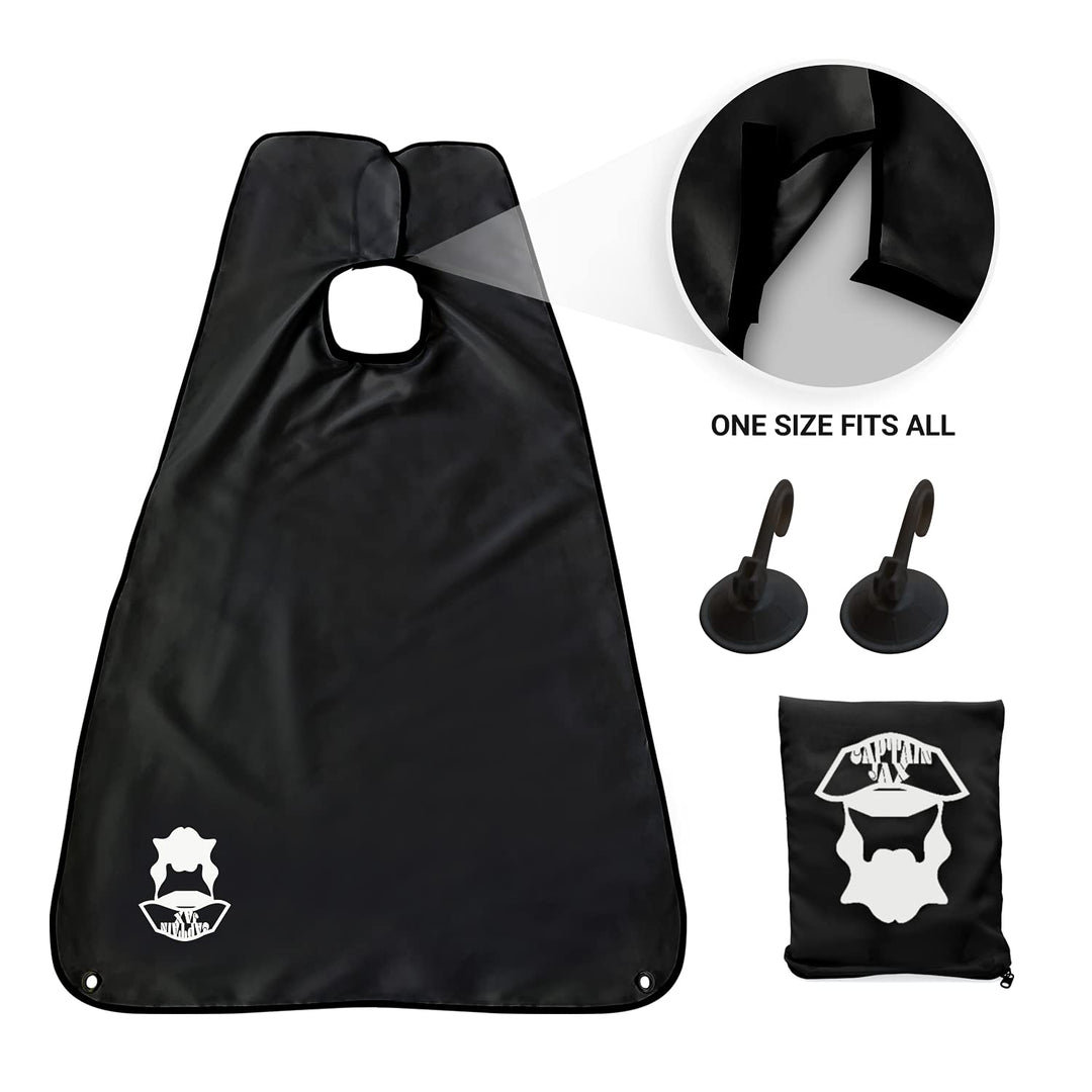 Black : Beard Hair Catcher Apron Bib Cape for Shaing and Grooming with Suction Cups for Mirror, Black
