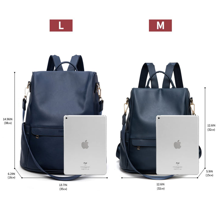 Women Backpack Purse PU Leather Anti-theft Casual Shoulder Bag Fashion Ladies Satchel Bags(Dark Blue Large)