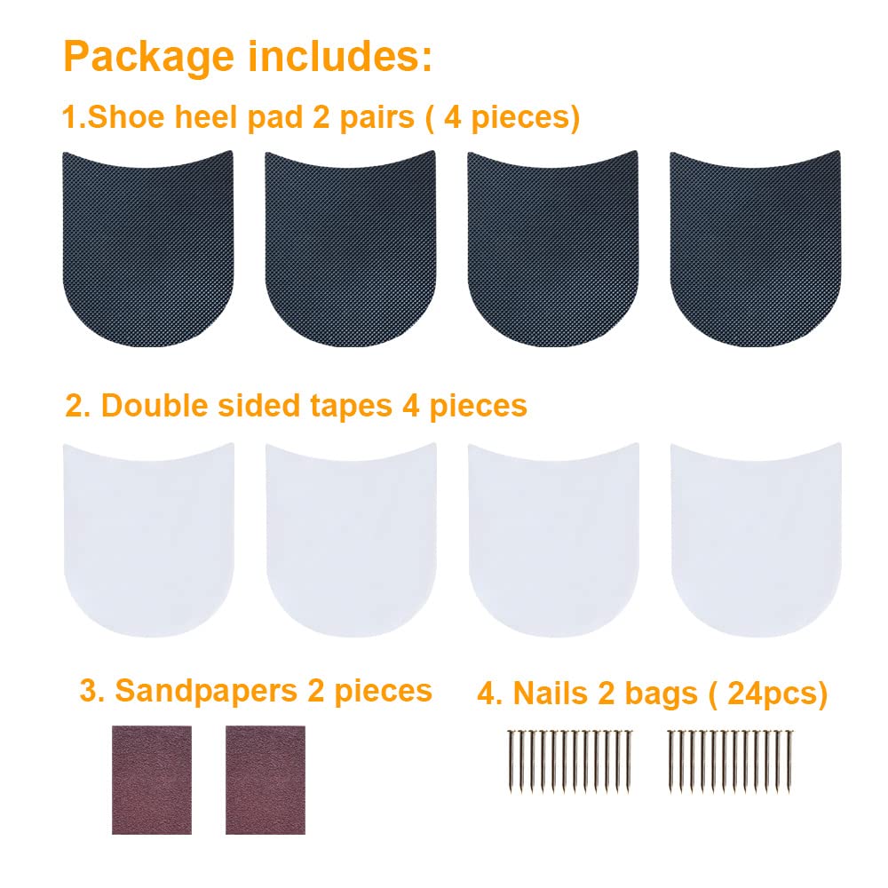 Unikstep 2 Pairs Shoe Heel Pads, Shoe Repair Rubber Heels, 3.5mm Thickness Anti Slip Cushion and Protector, Replacement Kit with Nails Sandpapers Self Adhesive Stickers