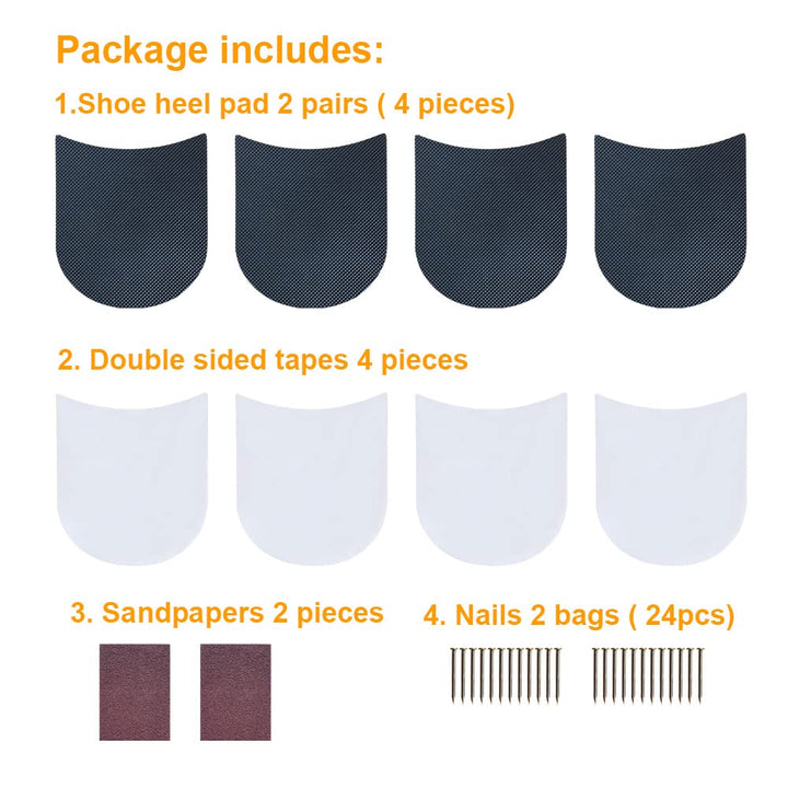 Unikstep 2 Pairs Shoe Heel Pads, Shoe Repair Rubber Heels, 3.5mm Thickness Anti Slip Cushion and Protector, Replacement Kit with Nails Sandpapers Self Adhesive Stickers